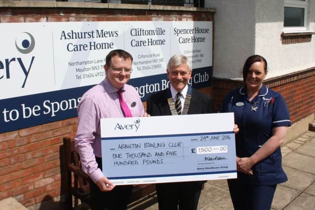 Avery Healthcare presented a cheque to Abington Bowls Club