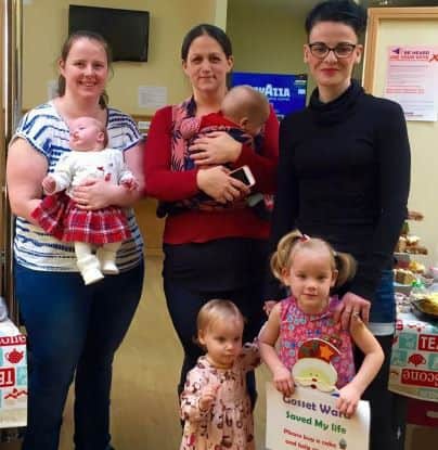Gosset mums Jennie Packer, Theresa Wright and Polly Major with their children