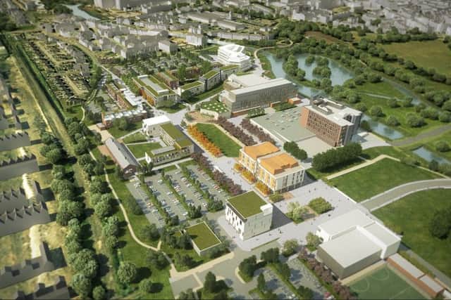 All three hubs depicted from the air looking north west