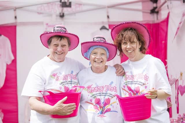 Hollowell Steam Rally and Heavy Horse Show 2016L-R Linda Harrison, Doreen Crowe and Juliet Barnes from Crazt Hats NNL-160307-113709009