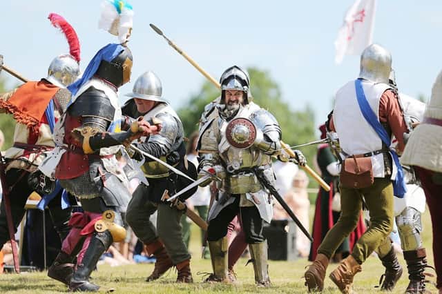 Delapre Abbey - Battle of Northampton commemorative event. Medieval tournament by local re-enactors the Harrington Company along with the Medieval Siege Society. NNL-150507-110631009