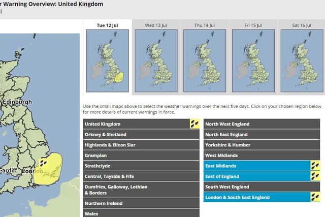 A yellow weather warning for rain has been issued this afternoon by the Met Office