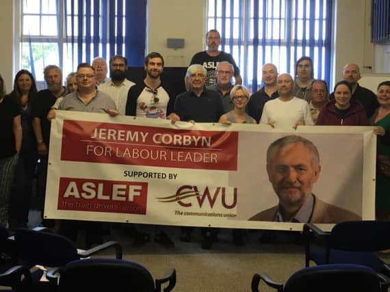 Members of trade unions in Northampton show their support for Jeremy Corbyn