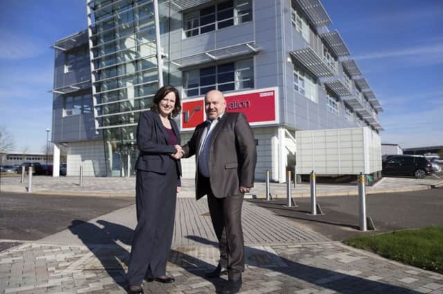 Roz Bird and John Drover at Silverstone Parks Innovation Centre which will house Hexagon metrology facility.