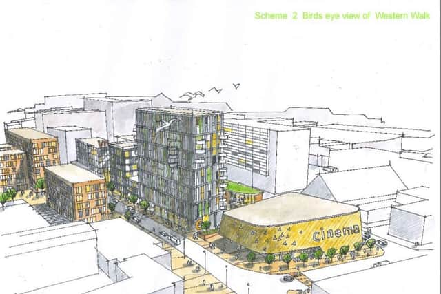 An artist's impression of the second scheme proposed for Greyfriars in Northampton