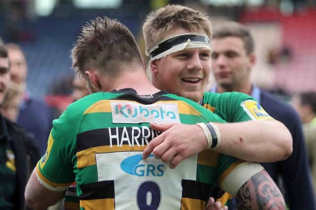Saints V Bath.Teimana Harrison and Paul Hill.