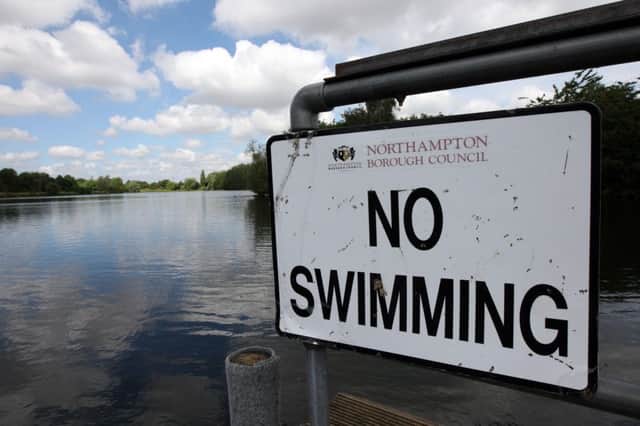 No swimming signs at Delapre Lake.