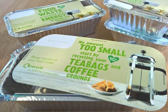 Takeaway container lids featuring some of the campaign's messages.