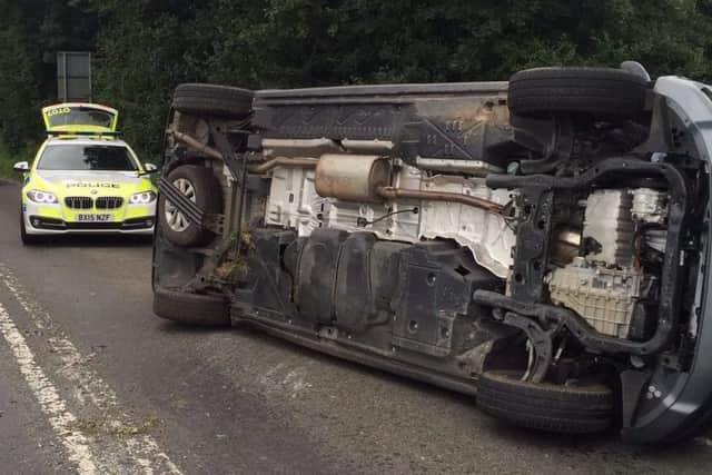The last accident on the A428 where a car rolled and skidded along the road.