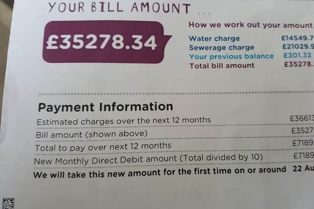 Anglian Water sent a bill to Trevor Rennie demanding that he pay a £7,000 monthly installment