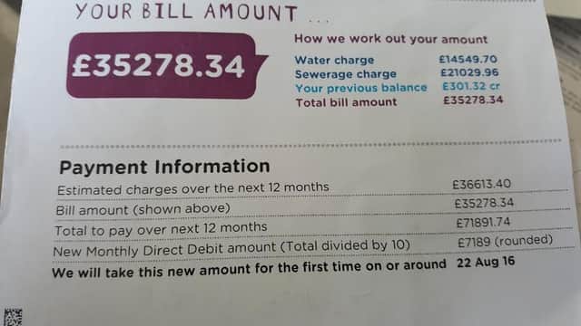 Anglian Water sent a bill to Trevor Rennie demanding that he pay a Â£7,000 monthly installment