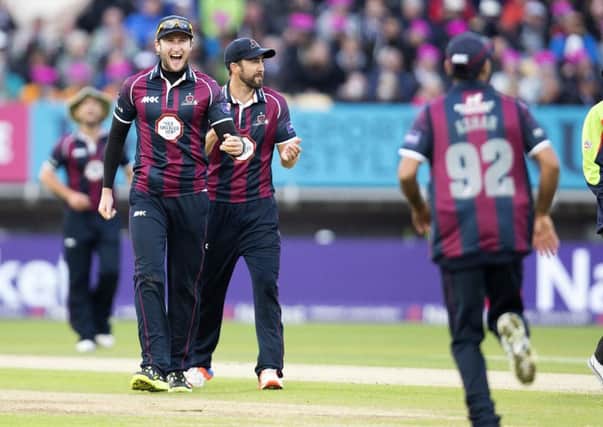 GLORY NIGHT - Alex Wakely celebrates a wicket during the Steelbacks' final win over Durham (Pictures: Kirsty Edmonds)
