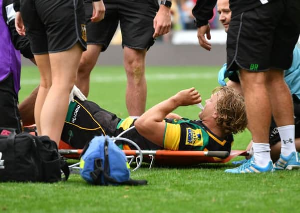 Tom Stephenson broke his leg in the game against Rotherham (picture: Dave Ikin)