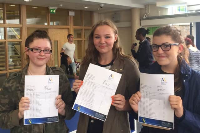 Malcolm Arnold pupils celebrating their GCSE results this morning.