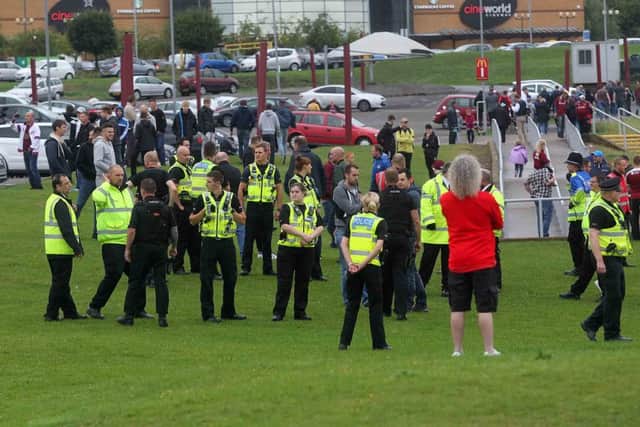 Police outside Sixfields Stadium after the Northampton Town V Walsall match. NNL-161109-042820009