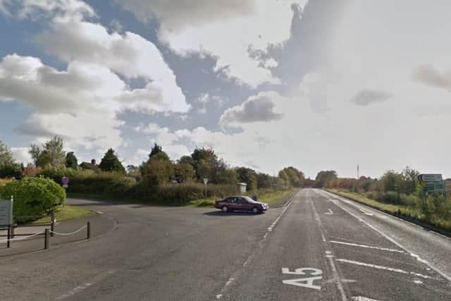 The A5/Heyford Lane junction on the A5. Photo from Google Streetview