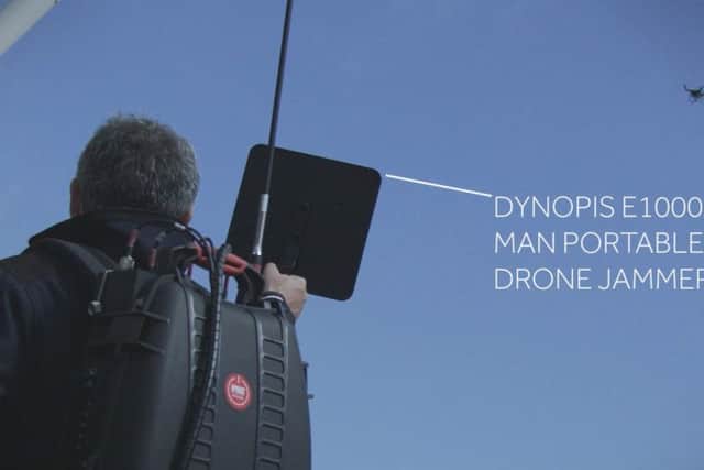 The portable drone jammer will disrupt the unwanted craft mid-flight.