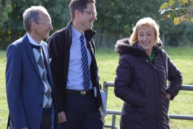 Sir Graham Fry, acting Chairman of Wildlife Trust BCN, Oliver Burke, Director of Living Landscapes, Wildlife Trust BCN and Andrea Leadsom