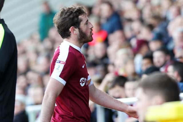 TURNING POINT: Jak McCourt became the third Northampton player to see red in the last three games. Pictures: Sharon Lucey