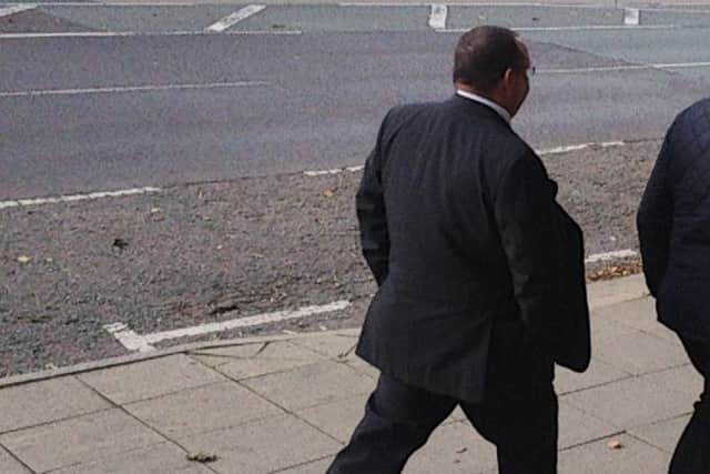 Phillip Allen, pictured here leaving Northampton Magistrates' Court today, has pleaded guilty to posessing indecent images of children.