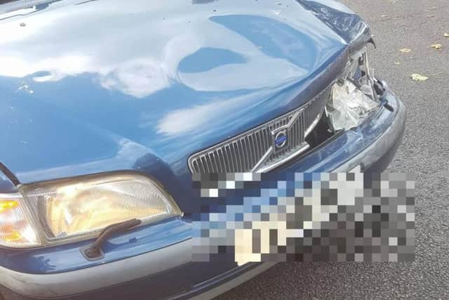 A driver ploughed into a car, claiming his brakes were not working. But then the uninsured motorist made a run for it, leaving the car where it is.
