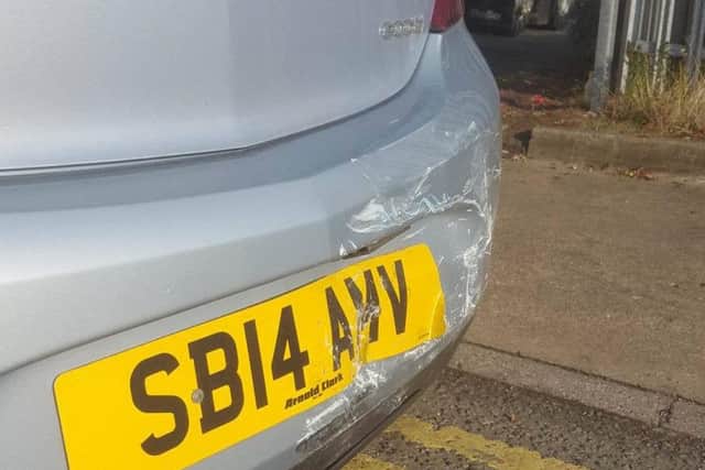The damage to Miss Di Micco's silver Corsa.
