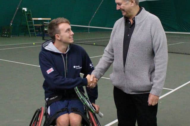 Great Britain Wheelchair Tennis champion Dermot Bailey with Mick Wright