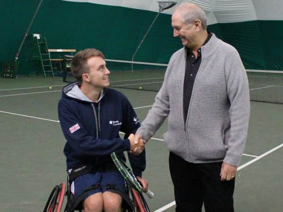 Great Britain Wheelchair Tennis champion Dermot Bailey with Mick Wright