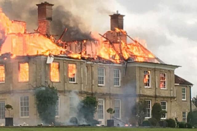 Cosgrove Hall in flames, picture by Heart Four Counties Radio.
