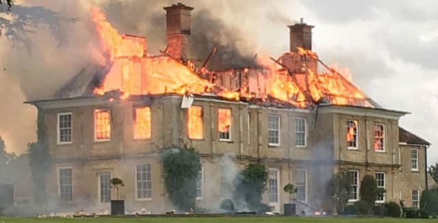 Cosgrove Hall in flames, picture by Heart Four Counties Radio.