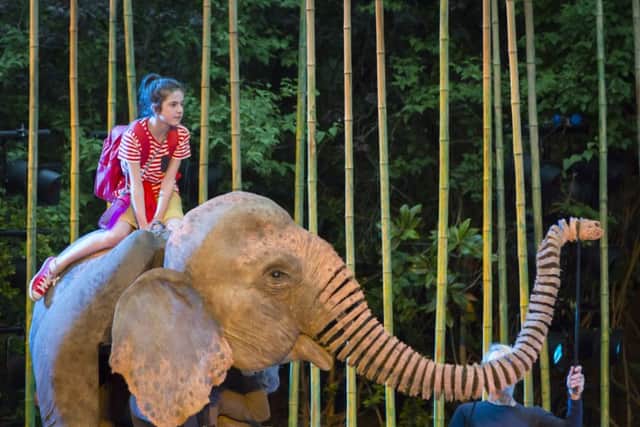 Running Wild by Michael Morpurgo. Ava Potter as Lilly sitting on Oona the elephant.