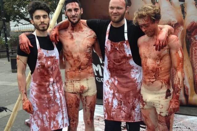The group of four behind the shocking staged demonstration by PETA in London to mark World Vegan Day