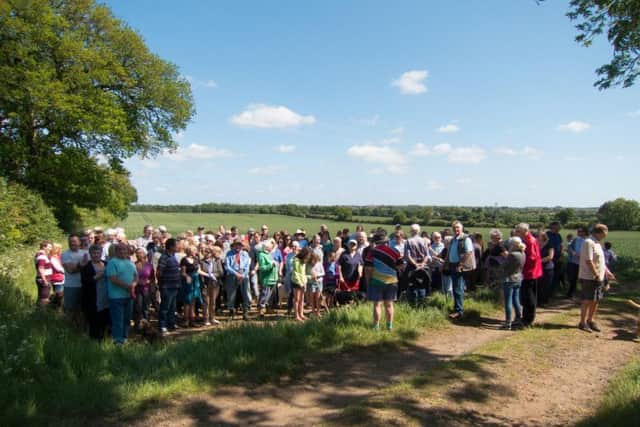 Victorious protest walkers, who defeated the Howdens development. Northampton Gateway rail depot may now fill the saved land.