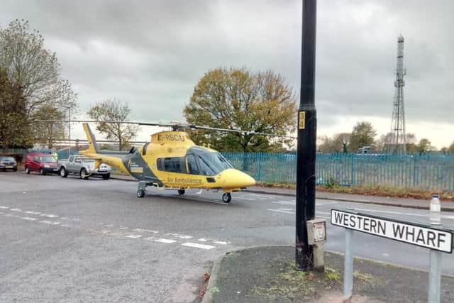 The air ambulance has landed near the Carlsberg factory
