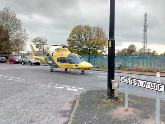 The air ambulance landed near the Carlsberg factory this afternoon. NNL-160911-141222001