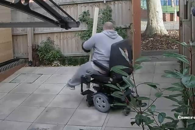 Peter Ford at home as his wheelchair allegedly went out of control