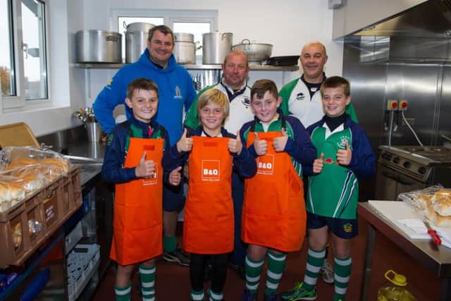 Long Buckby Rugby Club U12s celebrating their new club kitchen NNL-161011-164019001