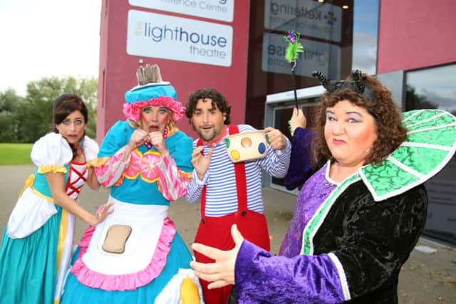 Panto Launch: Kettering: cast of Beauty and the Beast,
l-r Lucie Downer (Beauty), Michael Neilson (Dame Dotty), Mark Pearce (Potty Pierre) and Cheryl Fergison (Malevolent)
Wednesday September 28, 2016 NNL-160928-191039009