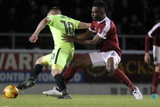 Gaby Zakuani in action against Peterborough on Saturday