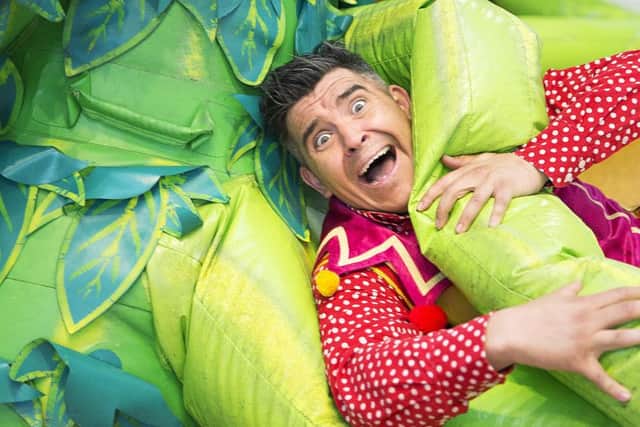 Ricky K getting to grips with the beanstalk in Jack and the Beanstalk
