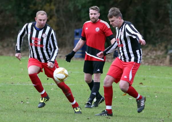 ACTION from Moulton Reserves' 2-0 defeat at Corby Strip Mills (Pictures: Alison Bagley)
