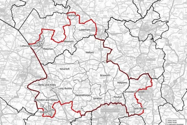 The proposed Daventry and Lutterworth constituency outlined in red