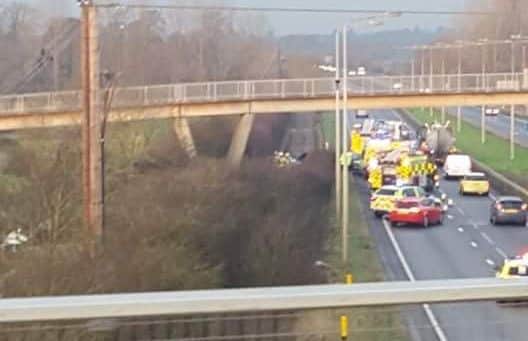 All three emergency services attended the A45 westbound carriageway this morning