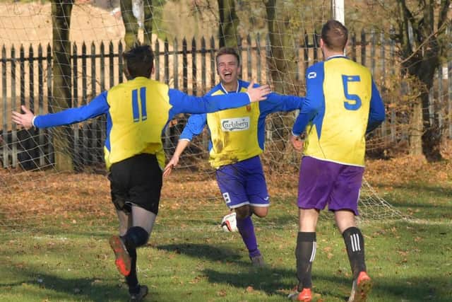 GOAL GLEE - action from the 3-3 draw between Midshire Electrical and Standens Barn (Pictures: Dave Ikin)