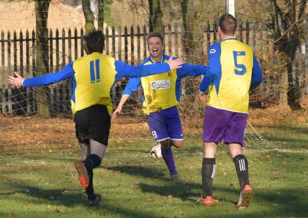 GOAL GLEE - action from the 3-3 draw between Midshire Electrical and Standens Barn (Pictures: Dave Ikin)