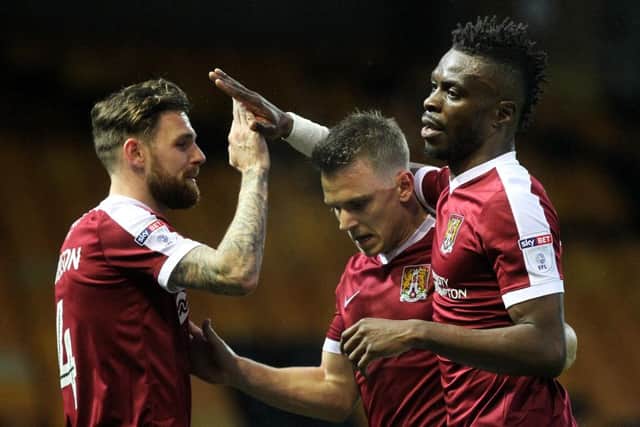 THE HOLY TRINITY: Anderson, Hoskins and Zakuani all hit the target in Saturday's win over Port Vale. Pictures: Sharon Lucey PNL-161012-205221002