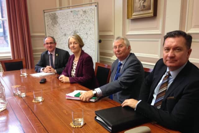 The county council budget press conference this morning. From left, chief executive Paul Blantern, leader of the council, Councillor Heather Smith, cabinet member for finance, Councillor Robin Brown and interim chief finance officer Damon Lawrenson.