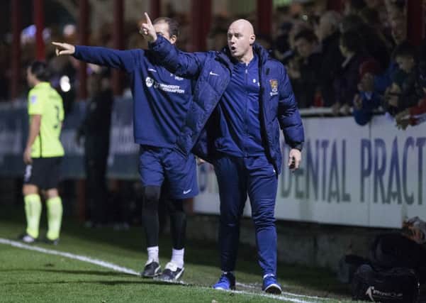 STOURBRIDGE SHOCKER - Rob Page tries to get instructions to his team during the FA Cup defeat at Stourbridge