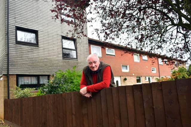 Colin Gordon by his house in Moorfield Square, where he has lived for 40 years.