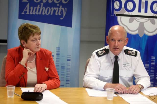 A police press conference at Wootton Hall Police Headquarters in 2008 with Deirdre Newham, then chair of Northamptonshire Police Authority and Peter Maddison, Chief Constable of Northamptonshire Police about plans for a new custody suite in Brackmills.